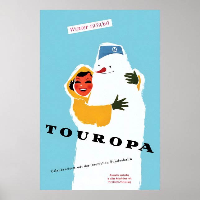 Affisch Tyska Riksjärnvägarna -Touropa Vinter 1959 (Framsidan)