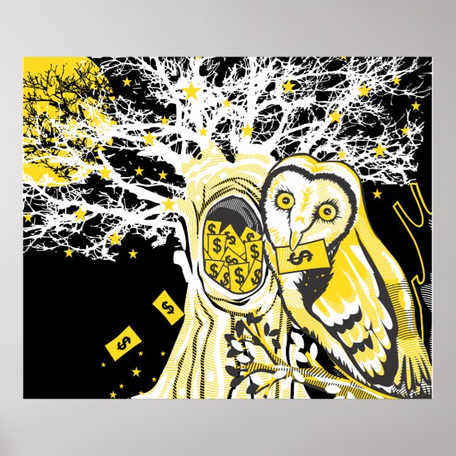 Affisch – Urban Tree Owl & Wealth Surreal Pop-Art (Framsidan)