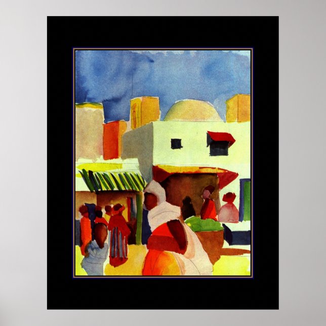 Affisch Vintage Art August Macke Algiers Marknad (Framsidan)