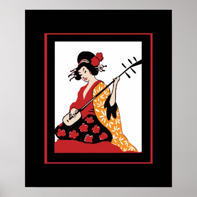 Affisch Vintage Art Geisha & Shamisen (Framsidan)