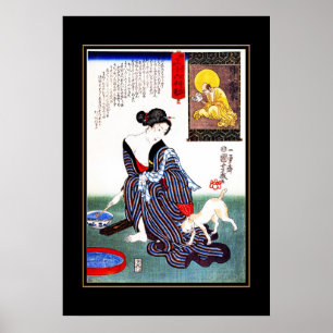 Affisch Vintage Art Japansk Kvinna Katt