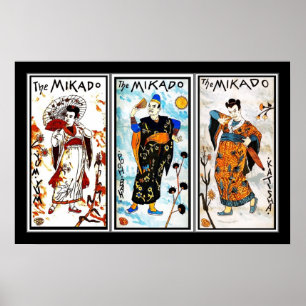 Affisch Vintage Art Japansk Mikado 3 Paneler
