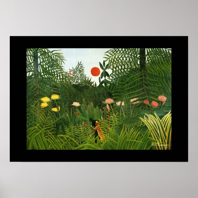 Affisch Vintage Art man attackeras av en jaguar (Framsidan)