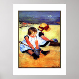 Affisch Vintage Art Två Barn Vid Stranden