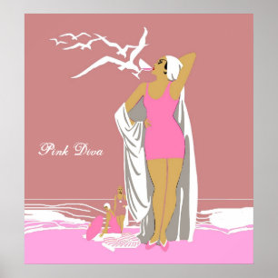 Affisch Vintage Retro Rosa Tjej Diva 2