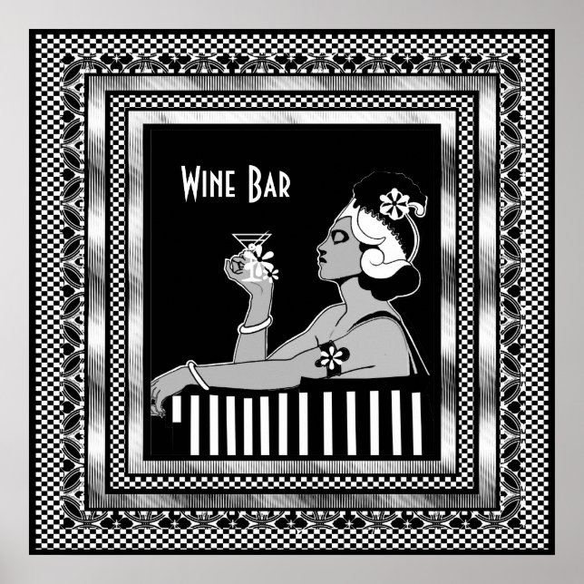 Affisch Vintage Wine Bar Art Deco (Framsidan)
