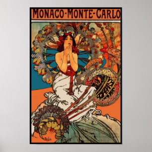 Affisch Vintagekonst Alfons Mucha Monaco Monte Car
