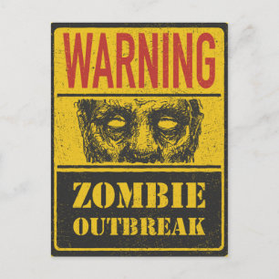 Affisch Zombie-utbrott. Skylt med zombie Vykort