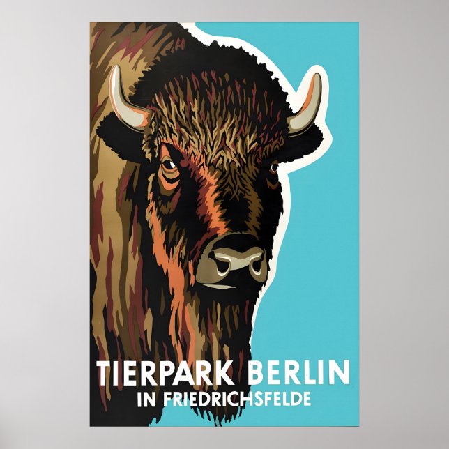 Affisch Zoo Berlin Bison Vintage Konst Väggtryck (Framsidan)