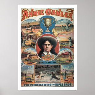 Affischadvertizing Annie Oakley som presenterar i Poster