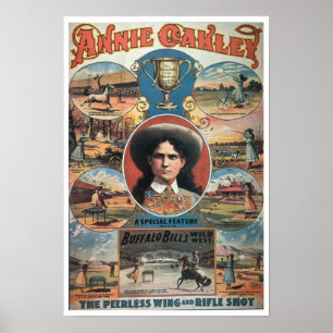 Affischadvertizing Annie Oakley som presenterar i Poster