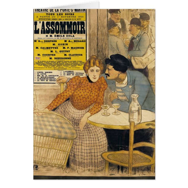 Affischadvertizing L'Assommoir vid M.M.W. Hälsningskort (Framsidan)