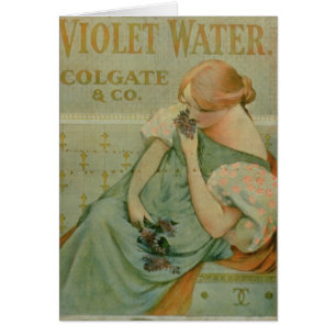 Affischadvertizing "violett vatten", vid Colgate & Hälsningskort