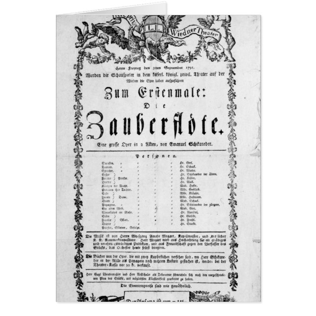 Affischannonsering av ` den magiska Flute'en Hälsningskort (Framsidan)