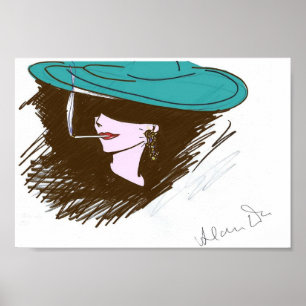 Affischdam i hattillustration poster