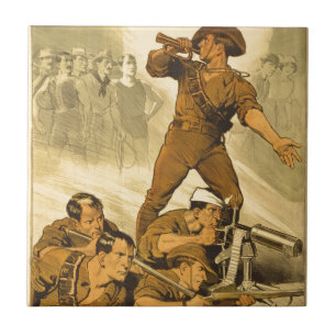 Affischen för trumpetappellvintage WW1 Kakelplatta