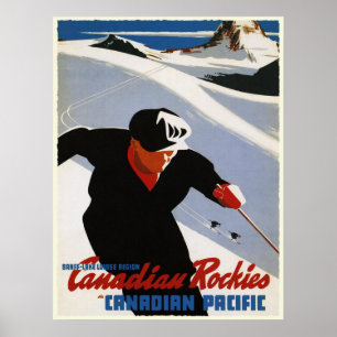 Affischen med kanadensiska Rockies skidar trycket Poster