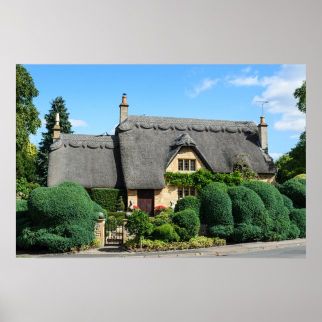 Affischer med halmtak stuga i Chipping Campden (Framsidan)