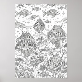 Affischer Svart och Vitt Whimsical Doodle Art