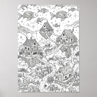 Affischer Svart och Vitt Whimsical Doodle Art