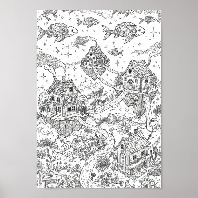 Affischer Svart och Vitt Whimsical Doodle Art (Framsidan)