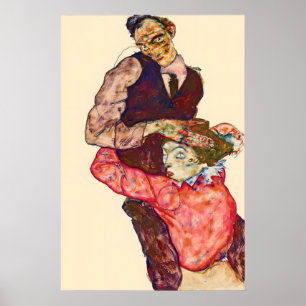 Affischmålning Egon Schiele Liebespaar Poster