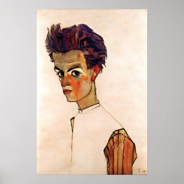 Affischmålning Egon Schiele Självporträtt med Poster (Framsidan)