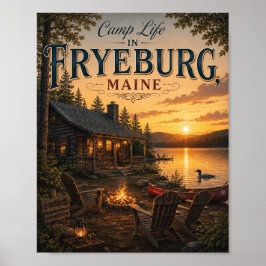 Affischutskrift för lägerliv i Fryeburg Maine Lake Poster
