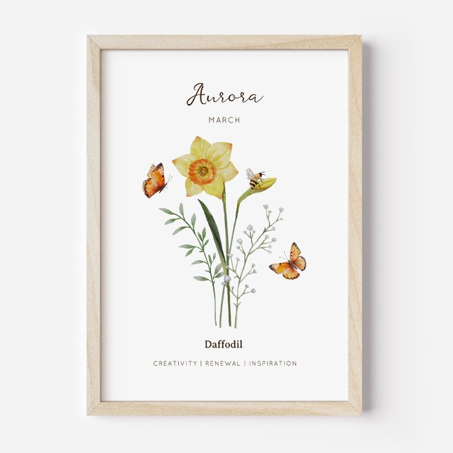 Affodil Födelsemånad Blomma Affisch (Example of daffodil birth flower poster once framed. )