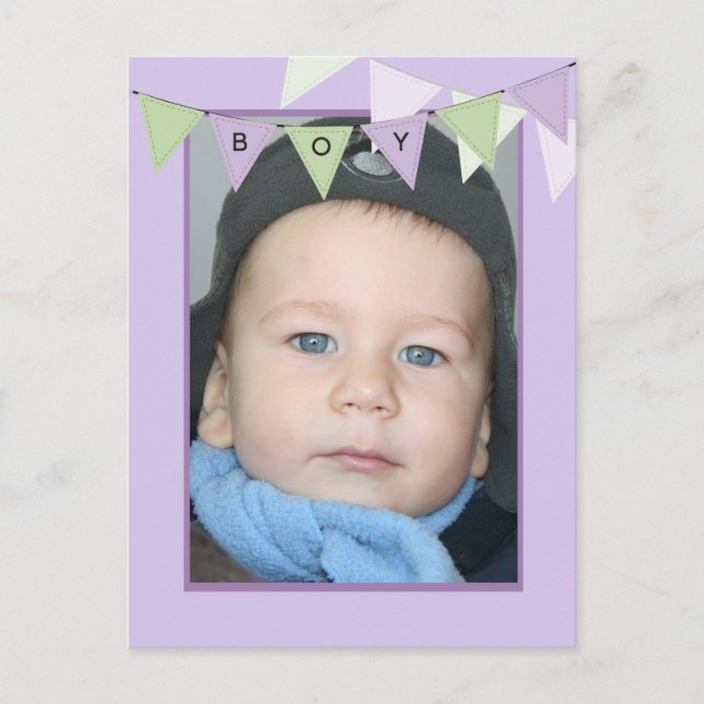 Affordable Bunting Boys Birthday Photo Party Inbjudan Vykort (Framsida)