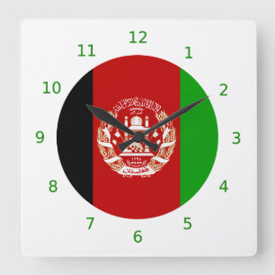 Afghan flagga Wall Clock Fyrkantig Klocka