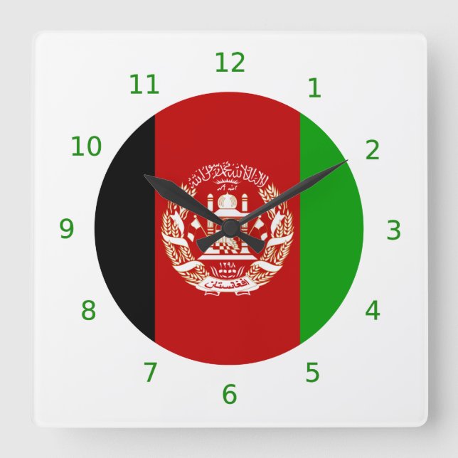 Afghan flagga Wall Clock Fyrkantig Klocka (Framsida)