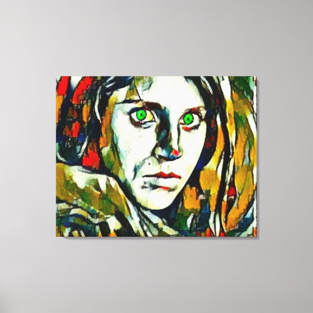 Afghan Girl with Grönt Ögon Abstrakt Oil Canvastryck (Framsida)