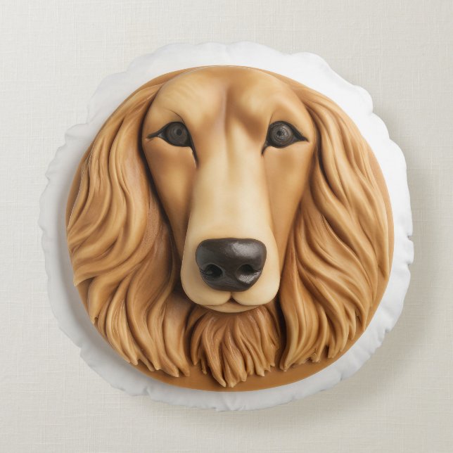 Afghan Hound 3D Inspired Rund Kudde (Framsidan)
