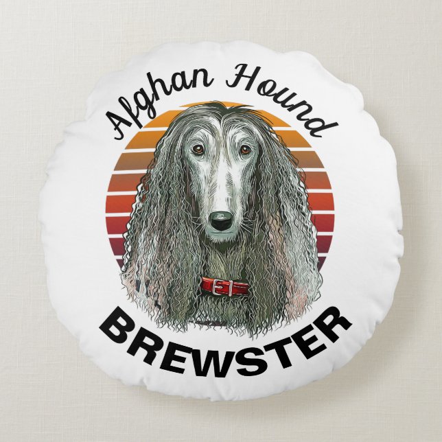 Afghan Hound Anpassad Rund Kudd Kudde (Framsidan)