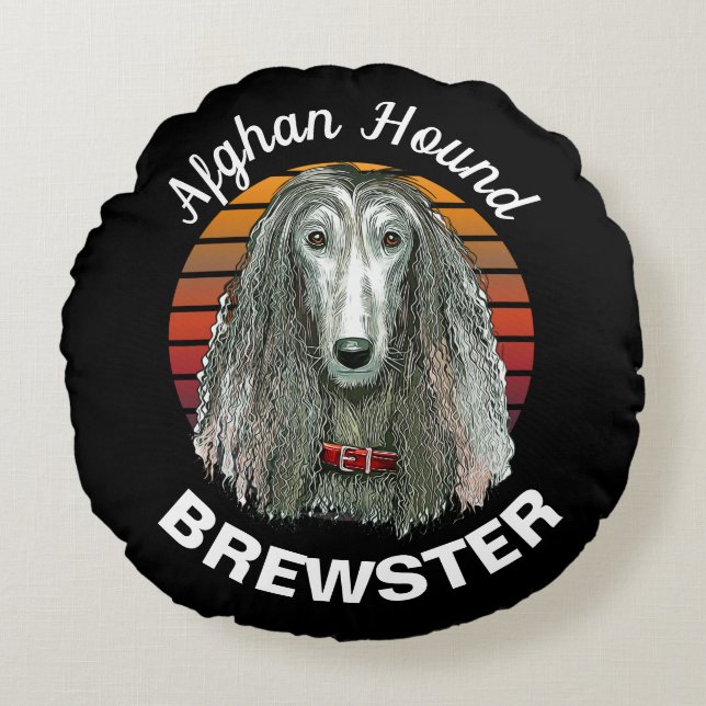 Afghan Hound Anpassningsbar Round Pillow Rund Kudde (Framsidan)