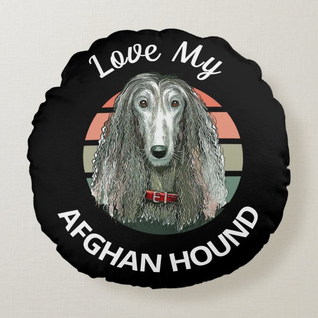 Afghan Hound Anpassningsbar Round Pillow Rund Kudde (Framsidan)
