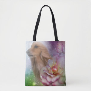 Afghan Hound Ansikte Fantasy Flowers Hund Art Tygkasse