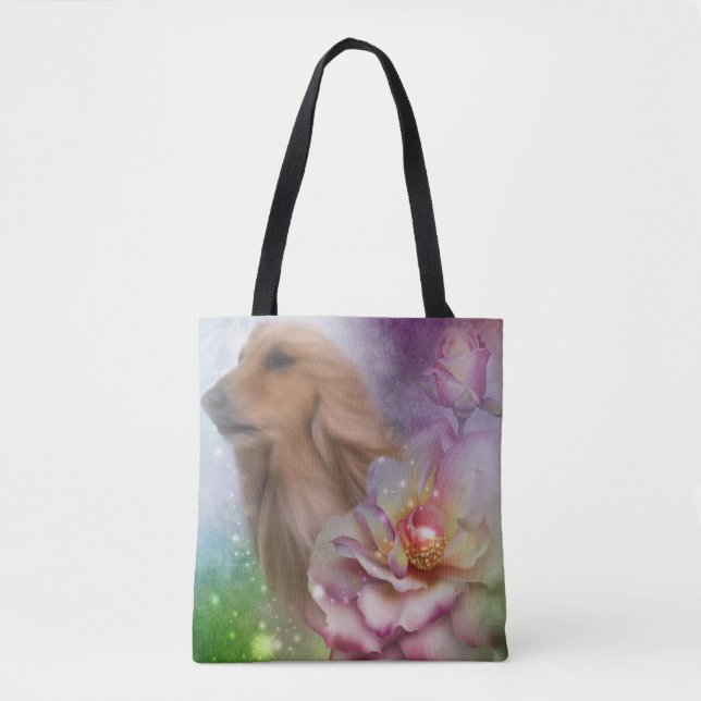 Afghan Hound Ansikte Fantasy Flowers Hund Art Tygkasse (Framsida)
