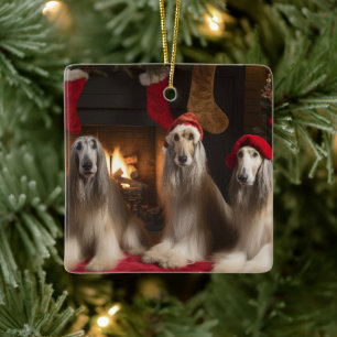 Afghan Hound by the Fireplace jul Julgransprydnad Keramik