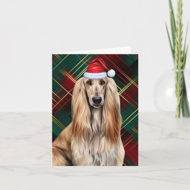 Afghan Hound Christmas Dog Red Plaid Christmas Helgkort (Framsida)