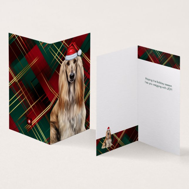 Afghan Hound Christmas Dog with Holiday Plaid Kort (In- och utsida)