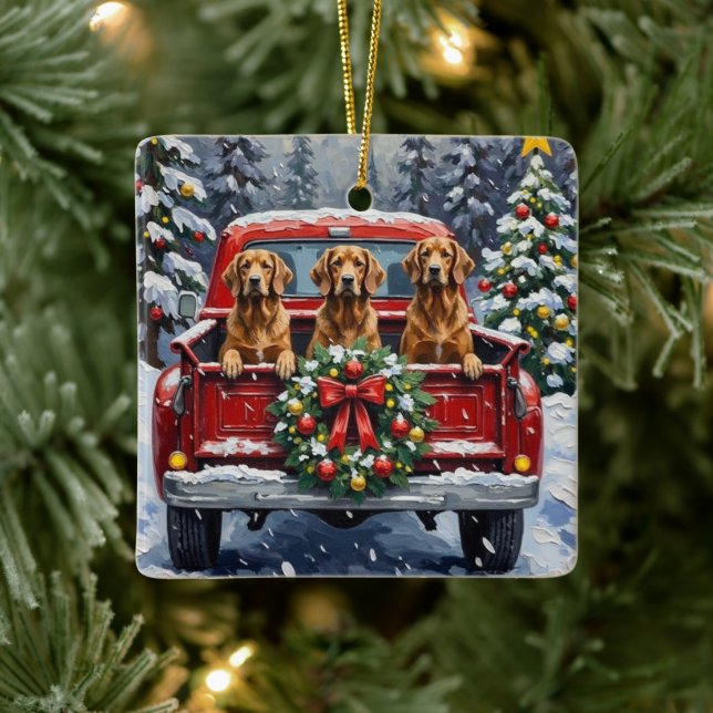Afghan Hound Christmas Red Truck Holiday Julgransprydnad Keramik (Träd)