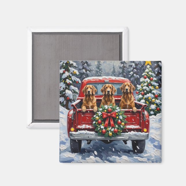 Afghan Hound Christmas Red Truck Holiday Magnet (Front/Back)