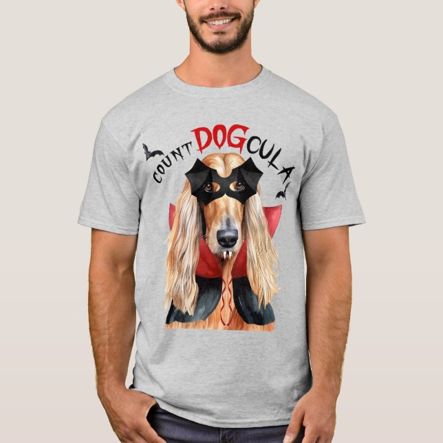 Afghan Hound Count DOGcula Rolig hund Älskare T Shirt (Framsida)