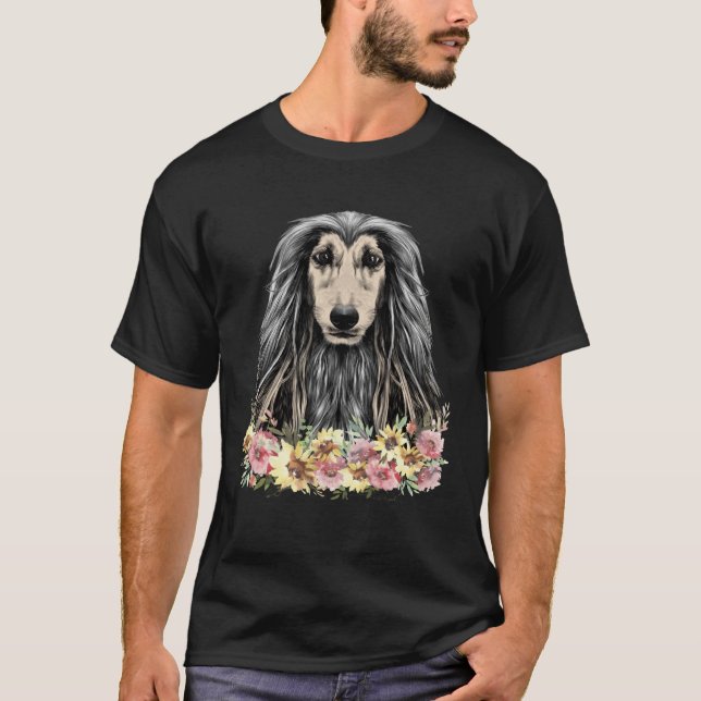 Afghan Hound  Dog  Floral T Shirt (Framsida)