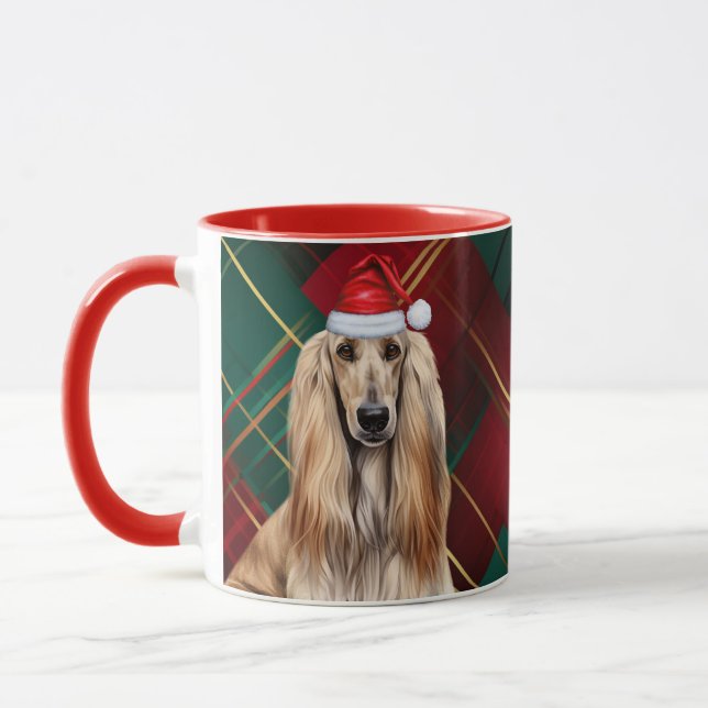 Afghan Hound Dog Lover Holiday Plaid Christmas Mugg (Vänster)