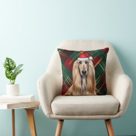 Afghan Hound Dog Red Plaid Christmas Holiday Kudde