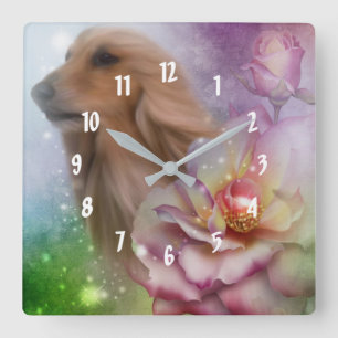 Afghan Hound Fantasy Flowers Hund Art Fyrkantig Klocka