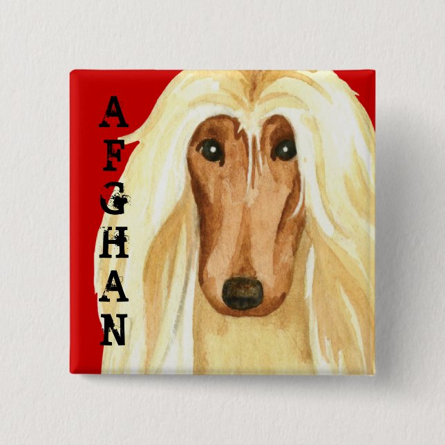 Afghan Hound Färg Block Knapp (Framsida)